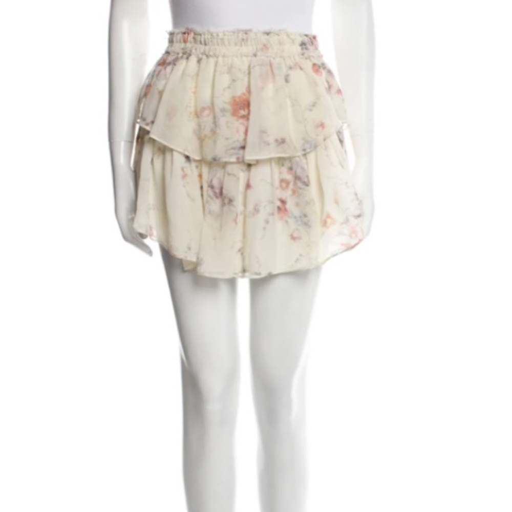 LoveShackFancy Silk Ruffle Miniskirt Skirt in Almond Colorway